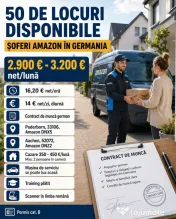 URGENT! Cautam Soferi Cat.B Germania-Amazon > 2900-3200 € NET +Cazare +Transport