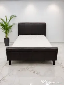 Pat tapitat de piele cu somiere si saltea