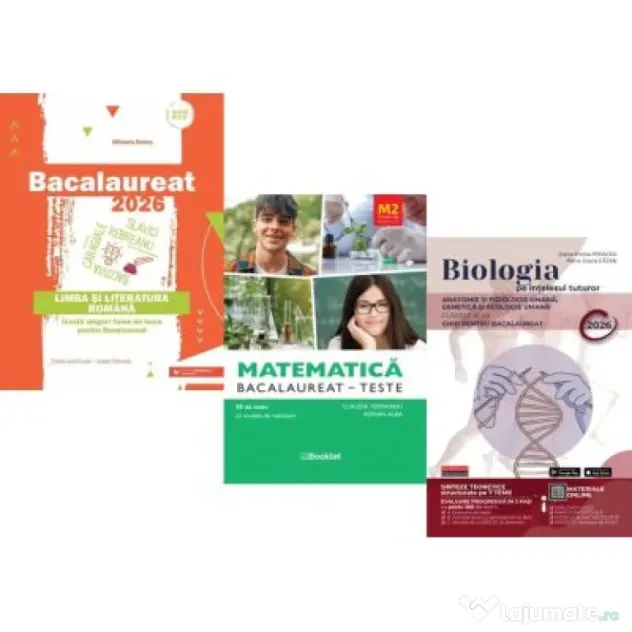 Pachet Bacalaureat 2026. Limba si literatura romana, Matematica M2 Profil Stiinte ale naturii. Teste si Biologie pe intelesul tuturor clasele 11-12 -