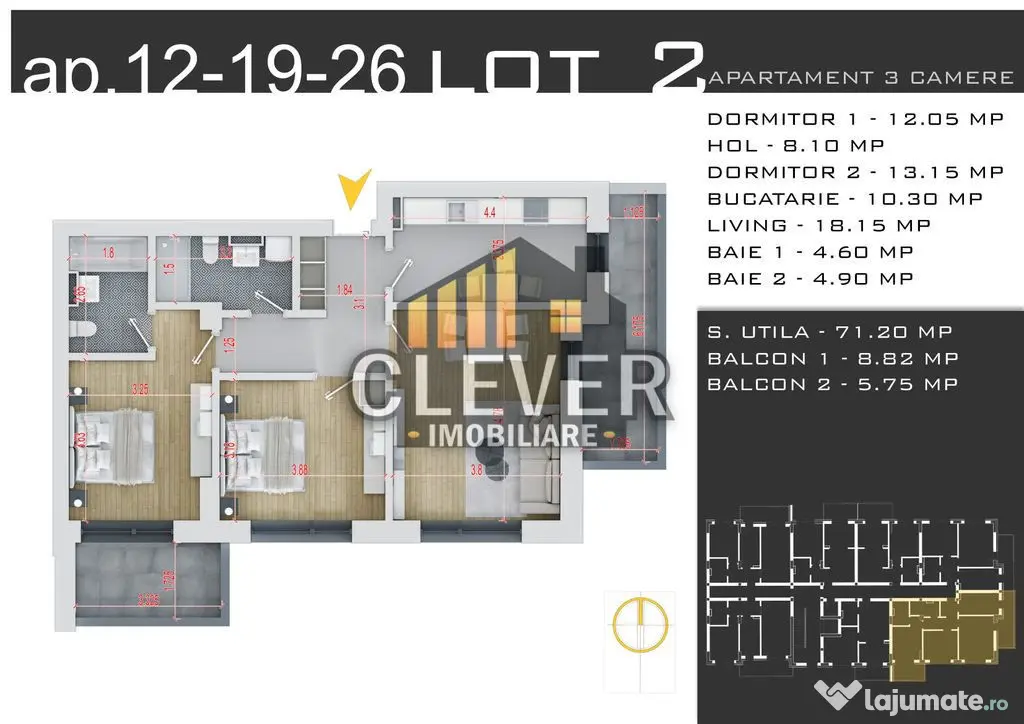 Ap 3 cam 2 Balcoane – Decomandat – Zona Pallady – C... - Bucuresti (Bucuresti-Ilfov)