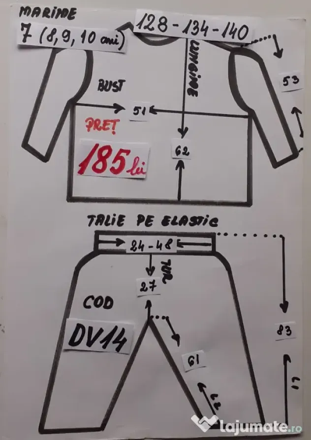 Costum Dovlecel pentru copii 8-9-10-11-12-13 ani,185 lei
