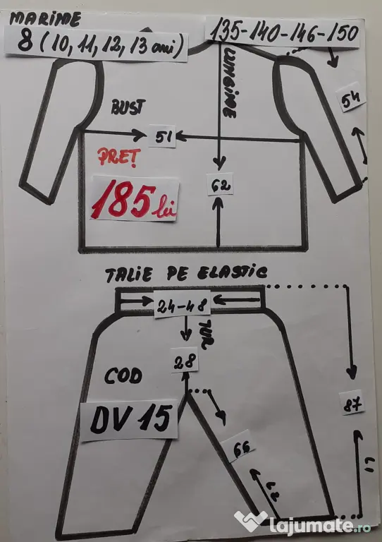 Costum Dovlecel pentru copii 8-9-10-11-12-13 ani,185 lei