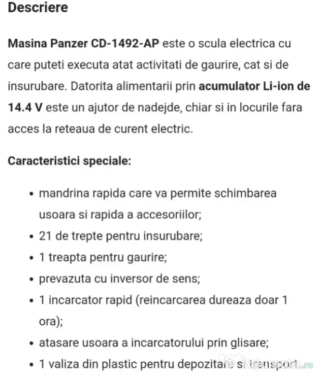 Mașina de înșurubat și gaurit Panzer