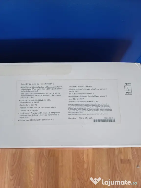 iMac Apple 27” Retina 5K – i5 3.8GHz – Radeon Pro 580 – 8 TB – Tastatură + Mose
