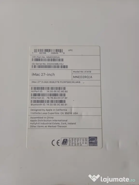 iMac Apple 27” Retina 5K – i5 3.8GHz – Radeon Pro 580 – 8 TB – Tastatură + Mose