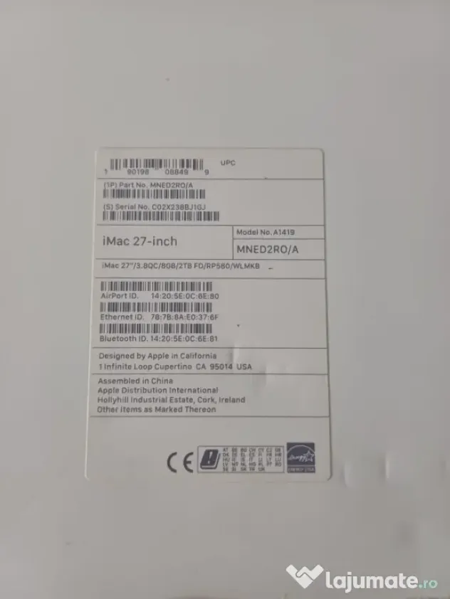 iMac Apple 27” Retina 5K – i5 3.8GHz – Radeon Pro 580 – 8 TB – Tastatură + Mose