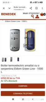 Boiler termoelectric Eldom Green Line 1000L cu o serpentină (Cristuru Secuiesc)