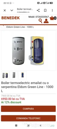 Boiler termoelectric Eldom Green Line 1000L cu o serpentină (Cristuru Secuiesc)
