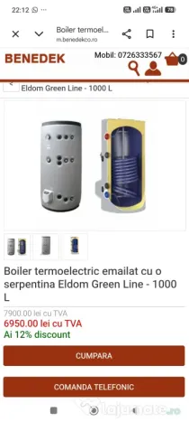 Boiler termoelectric Eldom Green Line 1000L cu o serpentină (Cristuru Secuiesc)