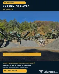 Cariera de piatra cu flux complet de exploatare, concasare si sortare