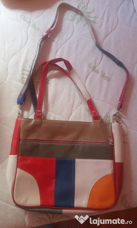 Geantă din piele naturală, de umăr și crossbody, tip messenger