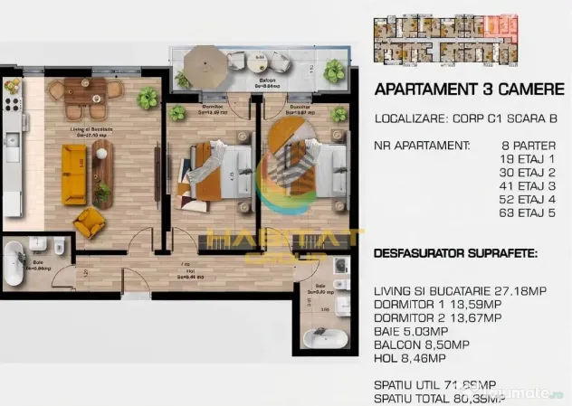 Apartament 3 camere aproape de M Berceni - Popesti Leordeni (Bucuresti-Ilfov)
