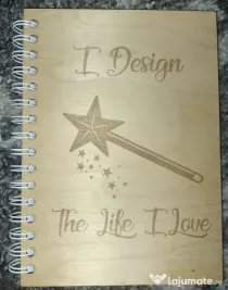 Agendă A5 din lemn „I Design The Life I Love” – copertă reutilizabilă, 80 foi
