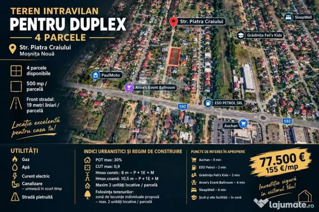 TEREN INTRAVILAN PT. DUPLEX – MOȘNIȚA NOUA - Mosnita Noua (Timis)