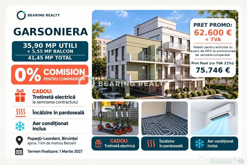0% comision | Garsoniera | Proiect boutique langa metrou Berceni - Popesti Leordeni (Bucuresti-Ilfov)