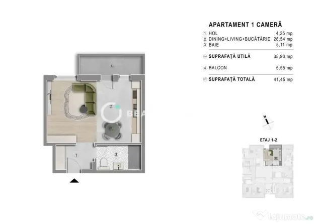 Garsoniera | Proiect boutique langa metrou Berceni - Popesti Leordeni (Bucuresti-Ilfov)