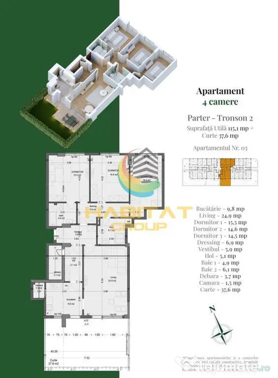 Pallady 4 camere 115 mp + curte 38 mp in bloc tip Boutique - Bucuresti (Bucuresti-Ilfov)