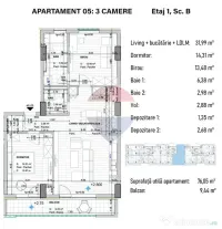Apartament 3 camere premium, 76 mp utili + blacon! 