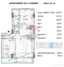 Apartament 3 camere premium, 76 mp utili + blacon!