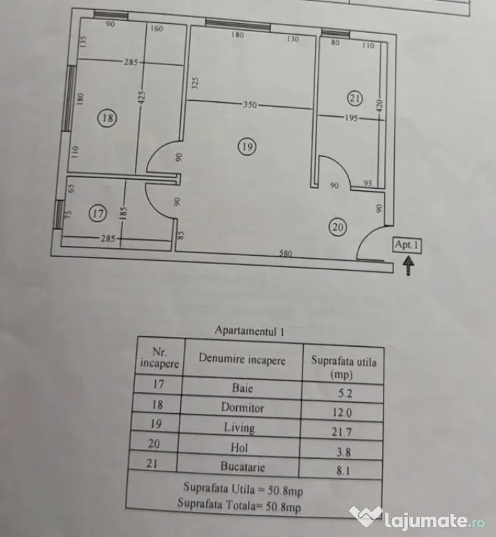 Apartament 2 camere, 50,8 mp, zona Ultracentrală - Craiova (Dolj)
