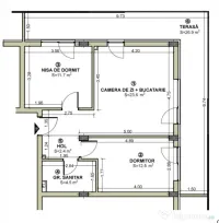 Apartament 3 camere 54.7 mp terasa 26.9 mp in Floresti zona 