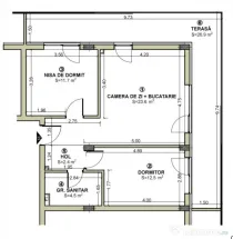 Apartament 3 camere 54.7 mp terasa 26.9 mp in Floresti zona