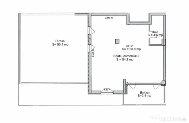 Spatiu comercial de 59 mp cu terasa 55 mp si 2 locuri de par - Sibiu (Sibiu)