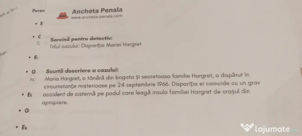 Jocul Ancheta penala - cazul Maria Hargret
