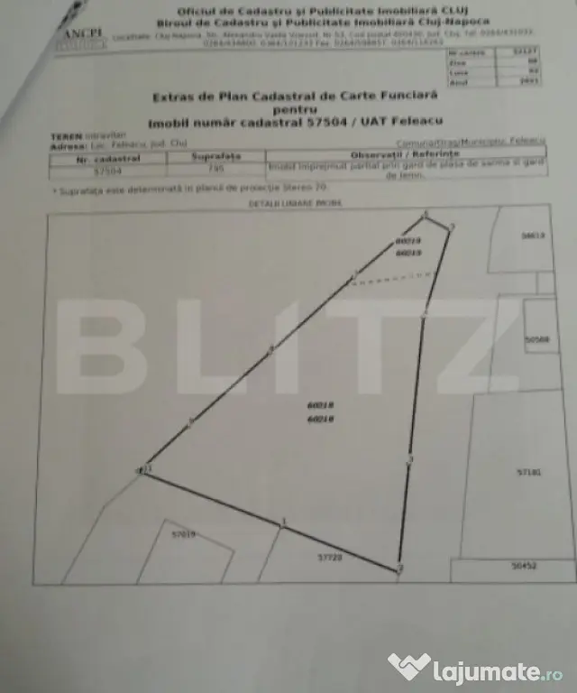 Teren intravilan, 795 mp, zona Feleacu - Cluj-Napoca (Cluj)