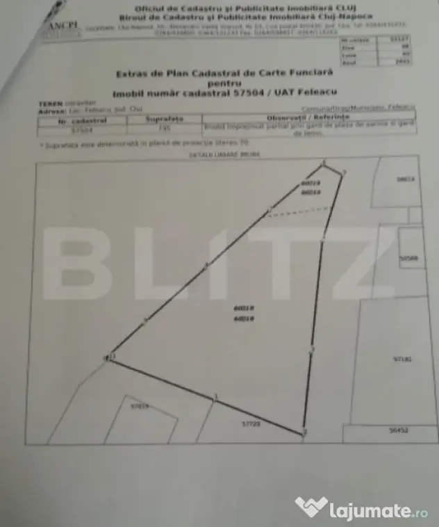 Teren intravilan, 795 mp, zona Feleacu - Cluj-Napoca (Cluj)