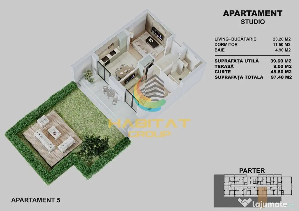 Apartament 2 camere tip studio cu gradina proprie 50mp! - Popesti Leordeni (Bucuresti-Ilfov)