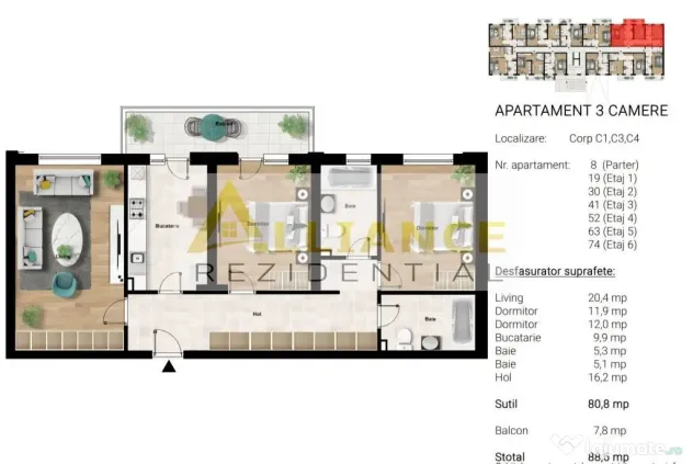 De vanzare | 3 camere | 2 bai | 89 mp | Metrou Berceni – 5 min - Popesti Leordeni (Bucuresti-Ilfov)