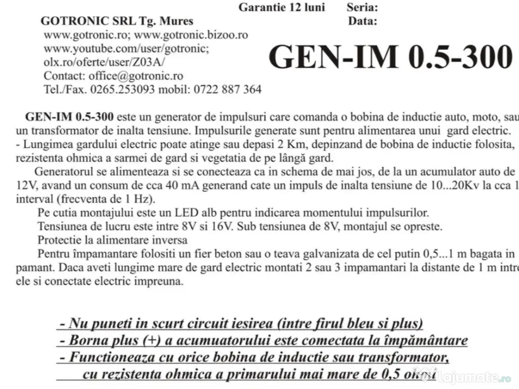 Generator impulsuri pentru garduri electrice GEN-IM 0.5-300 (05-700)