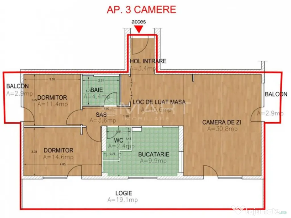 Apartament 3 camere la cheie 92mp + 30mp terase Mihai Viteaz