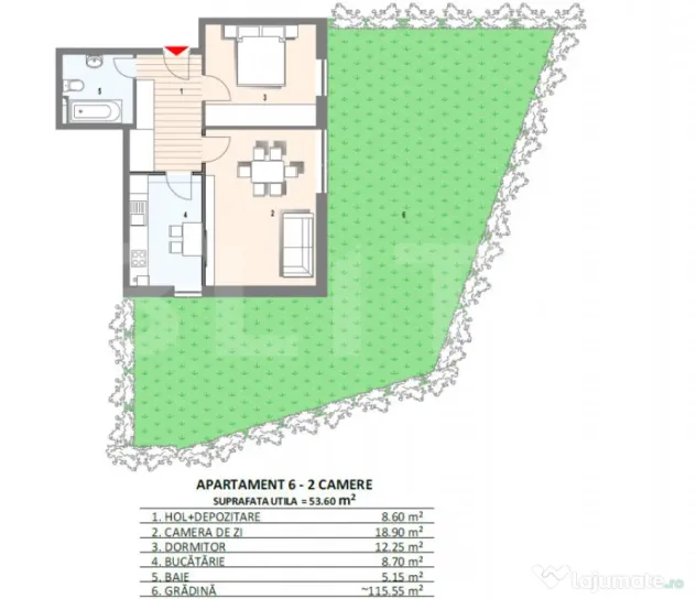 Oferta! Apartament 2 camere 54 mp cu gradina de 115.50mp , M