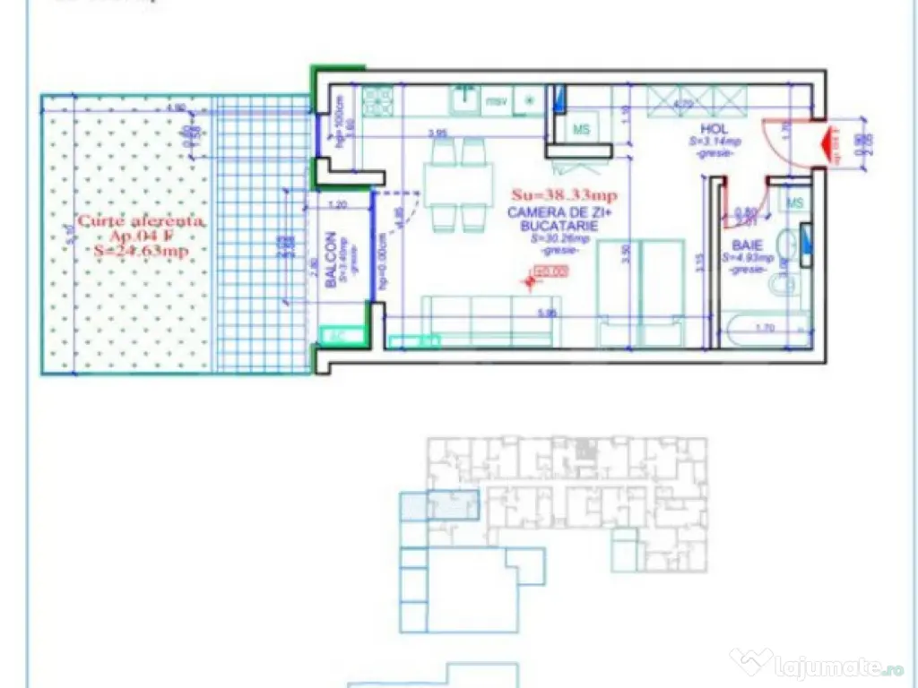 Apartament 1 camera,38 mp utili,gradina 24 mp Calea Aradului