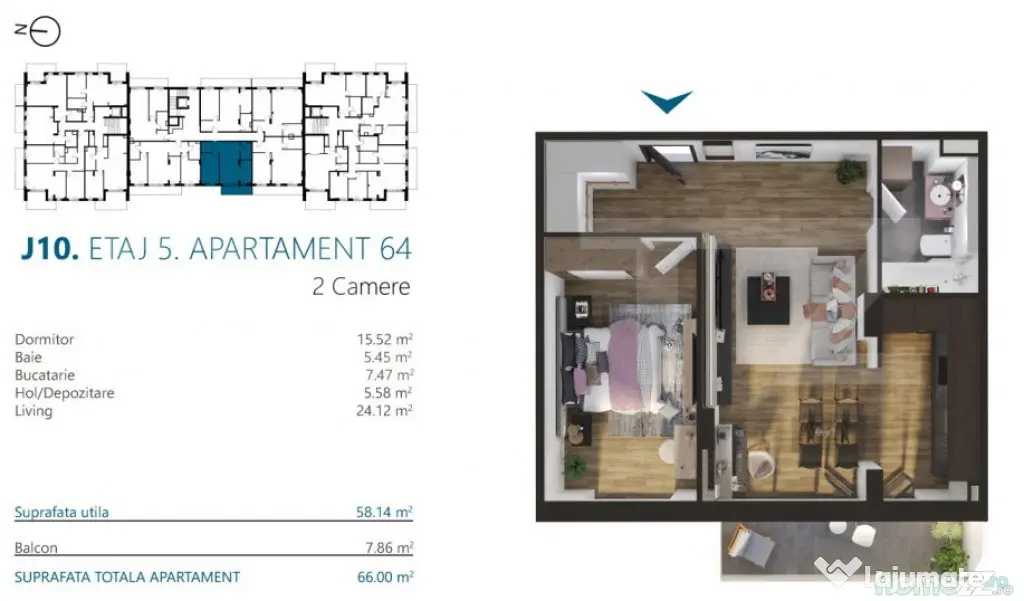 Apartament cu 2 camere, 58 mp, Ansamblu Rezidential, zona RI - Cluj-Napoca (Cluj)