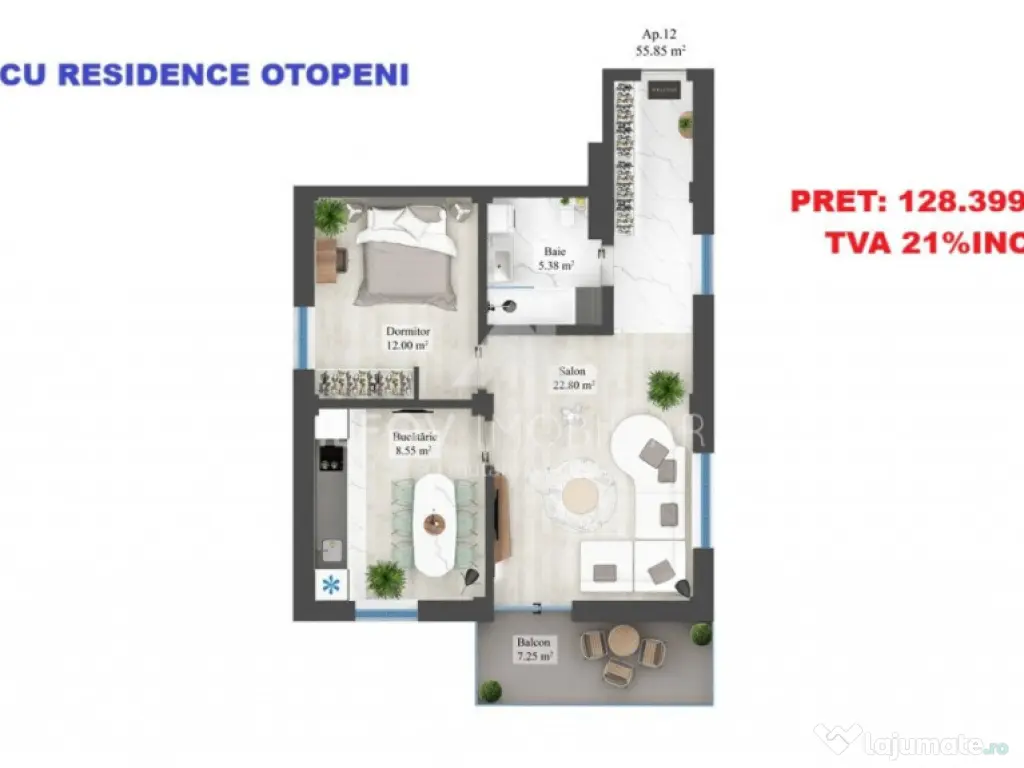 Apartamente cu 2 camere cu terasa, lift, langa parc 1 Mai
