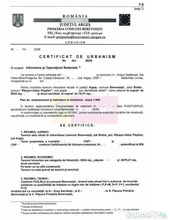 Teren de vz in Berevoiesti / AG ( zona Pastravaria Rausor)