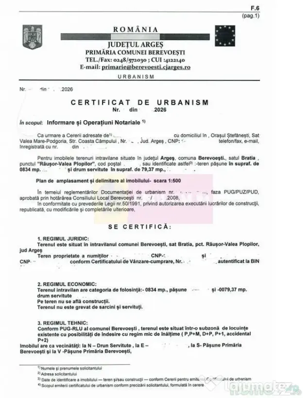 Teren de vz in Berevoiesti / AG ( zona Pastravaria Rausor)