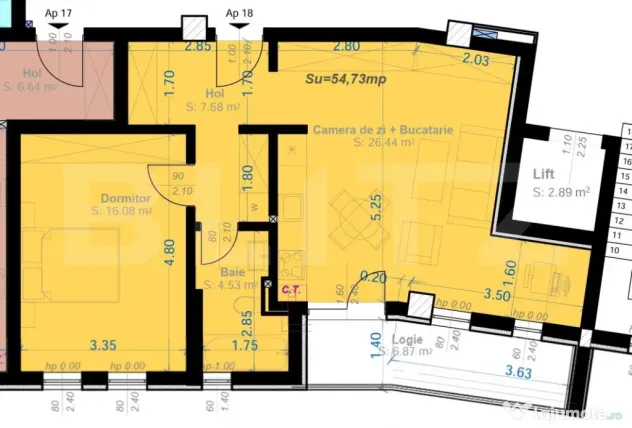 Apartament 2 camere, 54.73 mp utili, zona Aradului