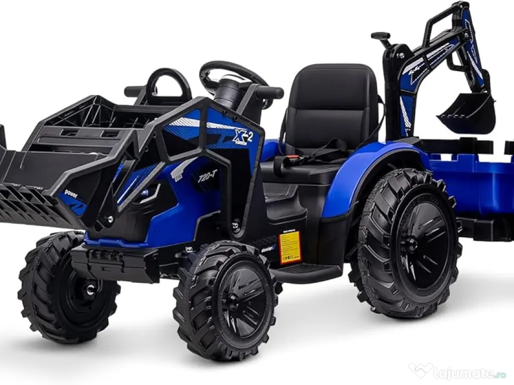 Tractor electric Kinderauto 720-T, 2x 45W 12V, cupa si incarcator Blue