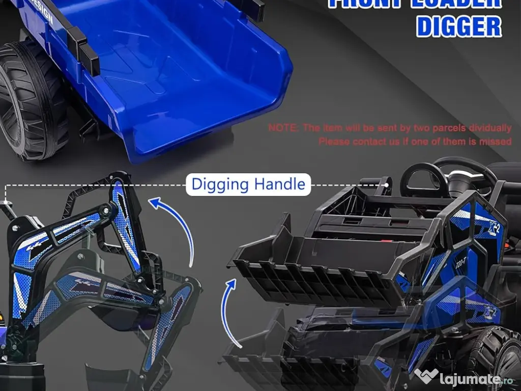 Tractor electric Kinderauto 720-T, 2x 45W 12V, cupa si incarcator Blue