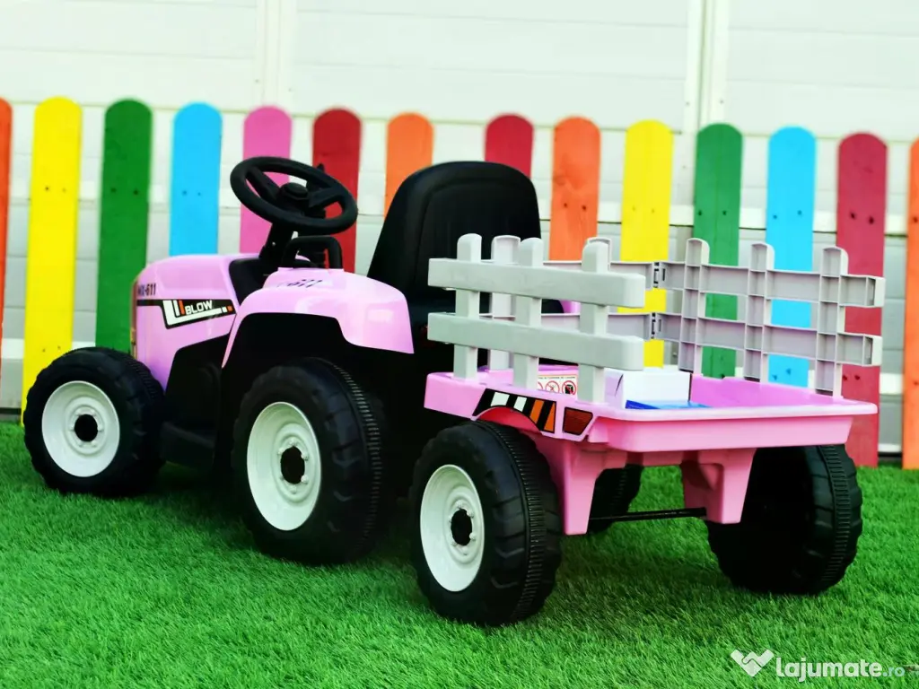 Tractoras electric Kinderauto BJ611 2x30W 12V cu remorca si RCv Pink