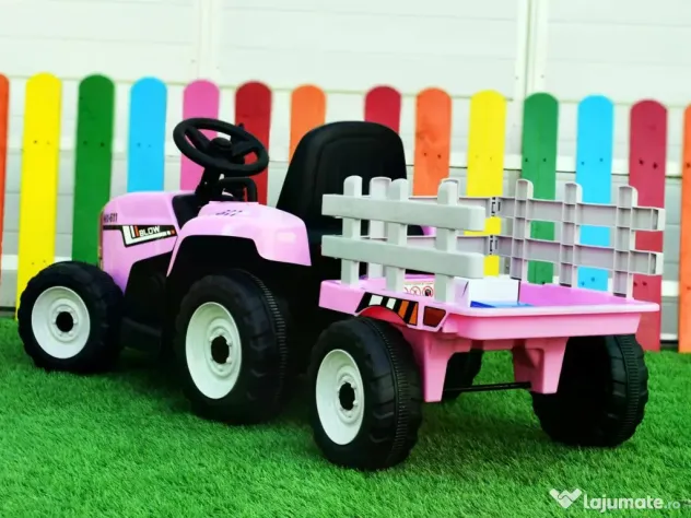 Tractoras electric Kinderauto BJ611 2x30W 12V cu remorca si RCv Pink