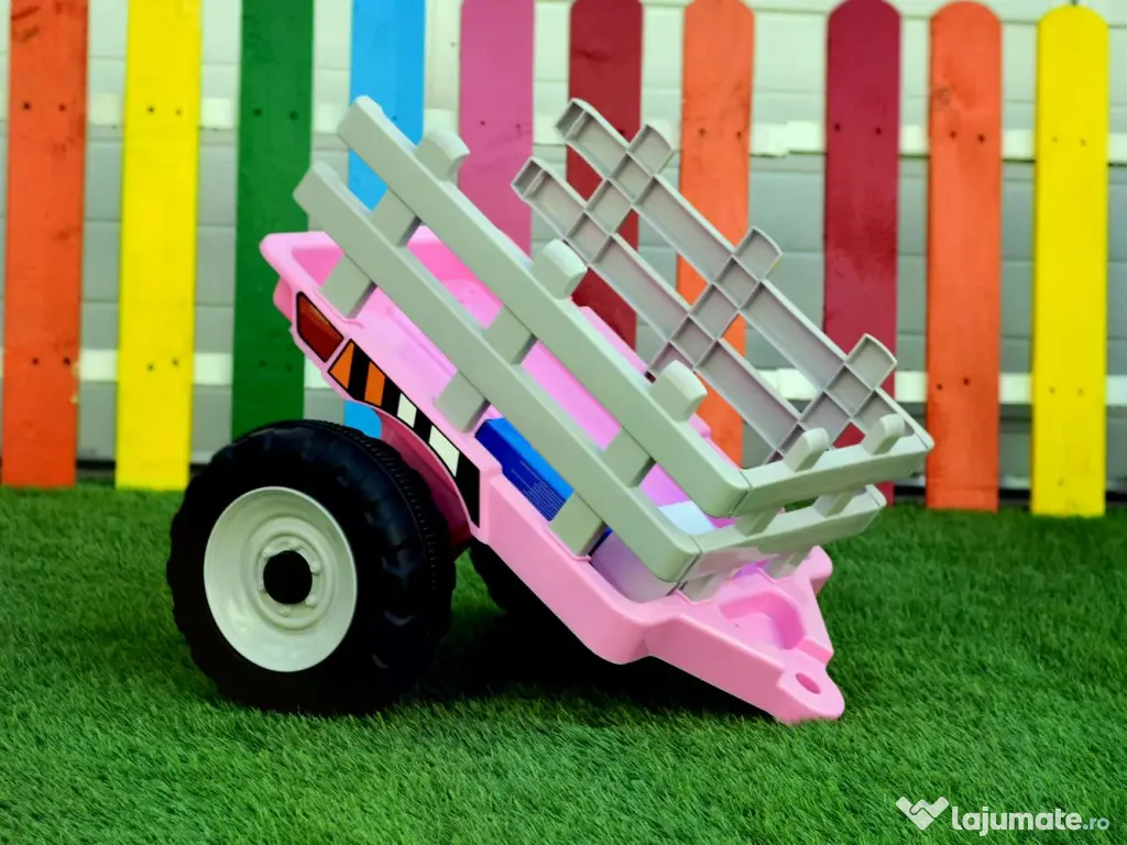 Tractoras electric Kinderauto BJ611 2x30W 12V cu remorca si RCv Pink