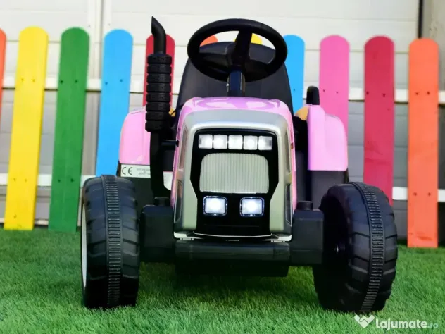 Tractoras electric Kinderauto BJ611 2x30W 12V cu remorca si RCv Pink