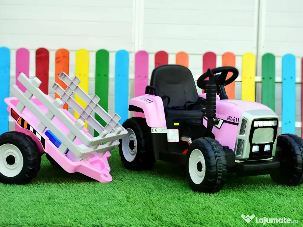 Tractoras electric Kinderauto BJ611 2x30W 12V cu remorca si RCv Pink