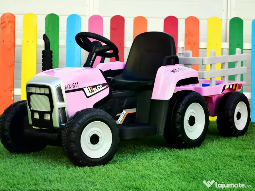 Tractoras electric Kinderauto BJ611 2x30W 12V cu remorca si RCv Pink
