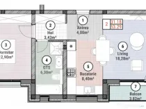 Apartament cu 2 camere 62 mp utili